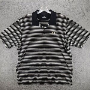Under Armour Men's Polo Shirt XL Black‎ White Striped Short Sleeve Golf